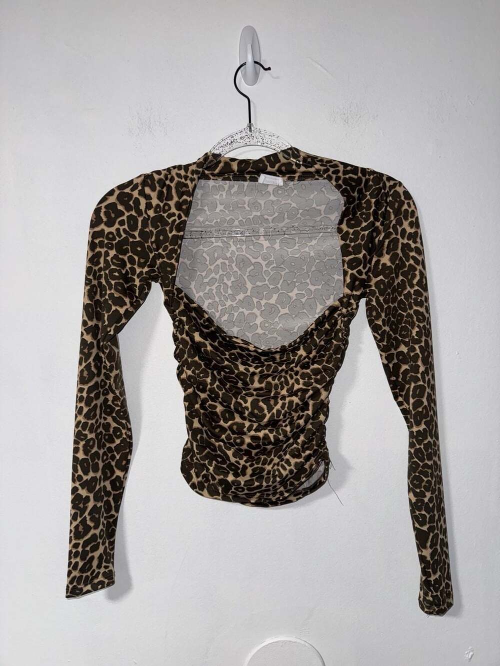 Cotton On Long Sleeve Top Size 2XS Leopard Print Ruched Back